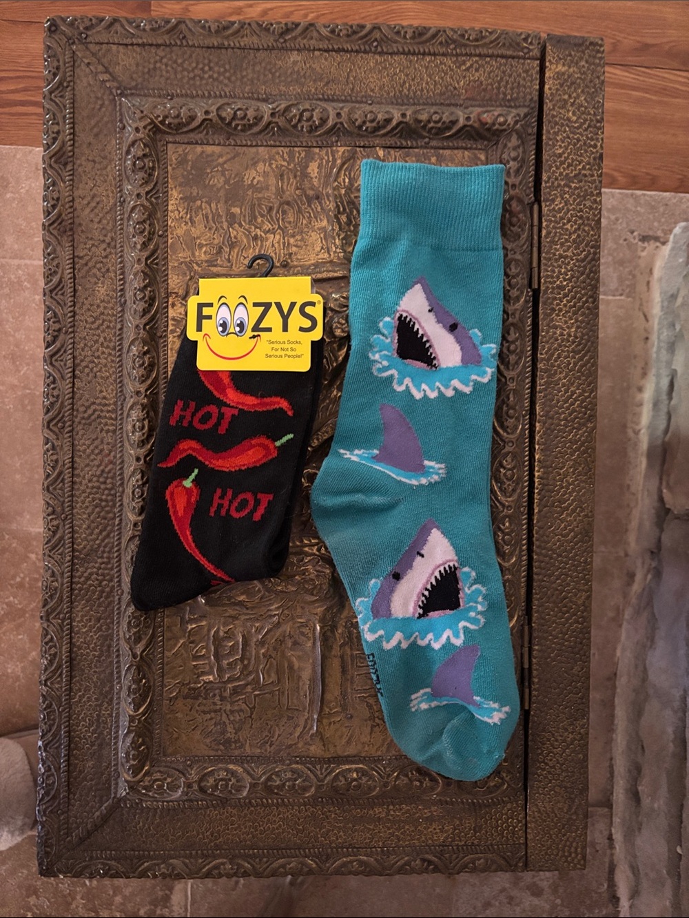 Novelty Socks - Teal Shark Socks & NWT Black Hot Pepper Chili Socks size 9-11